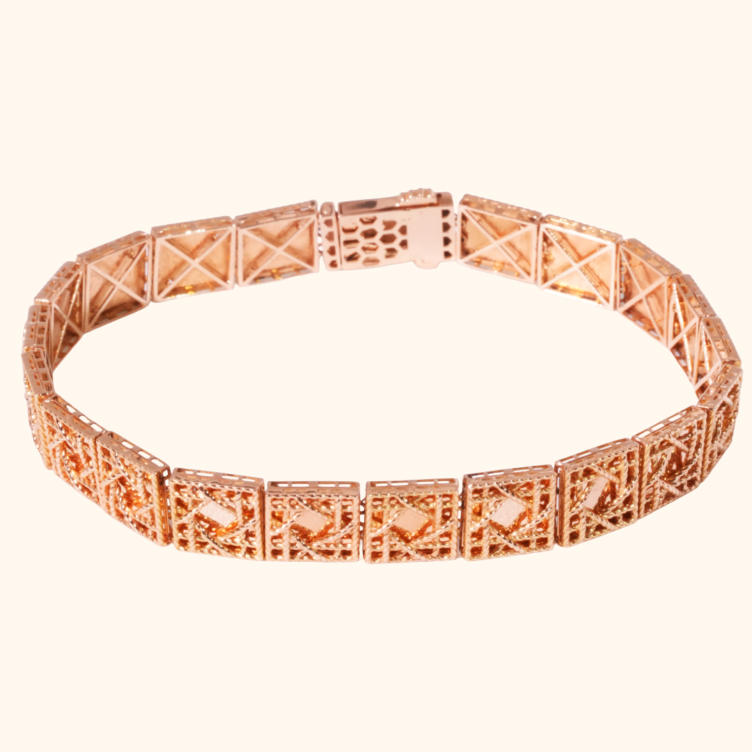 Gourmette Or Jaune Élégante à Motifs Géométriques – Bijou Raffiné pour Homme & Femme