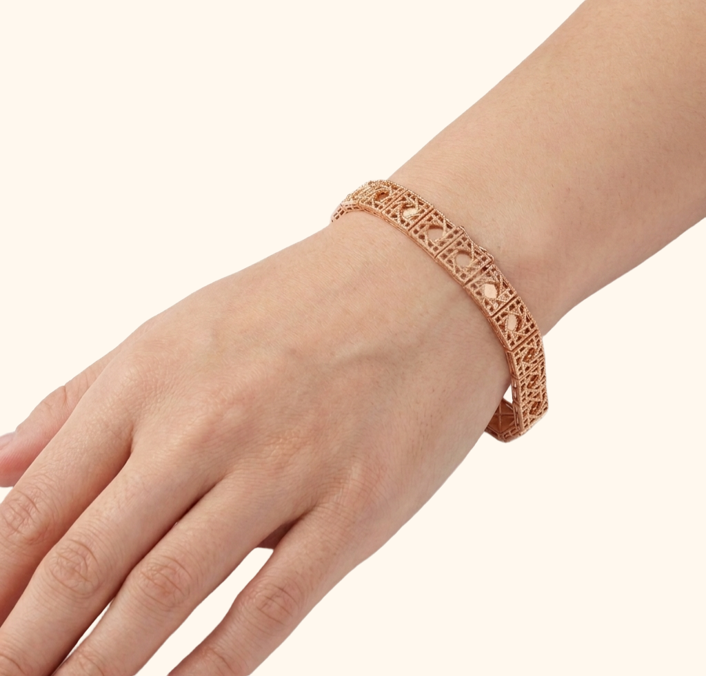 Gourmette Or Jaune Élégante à Motifs Géométriques – Bijou Raffiné pour Homme & Femme
