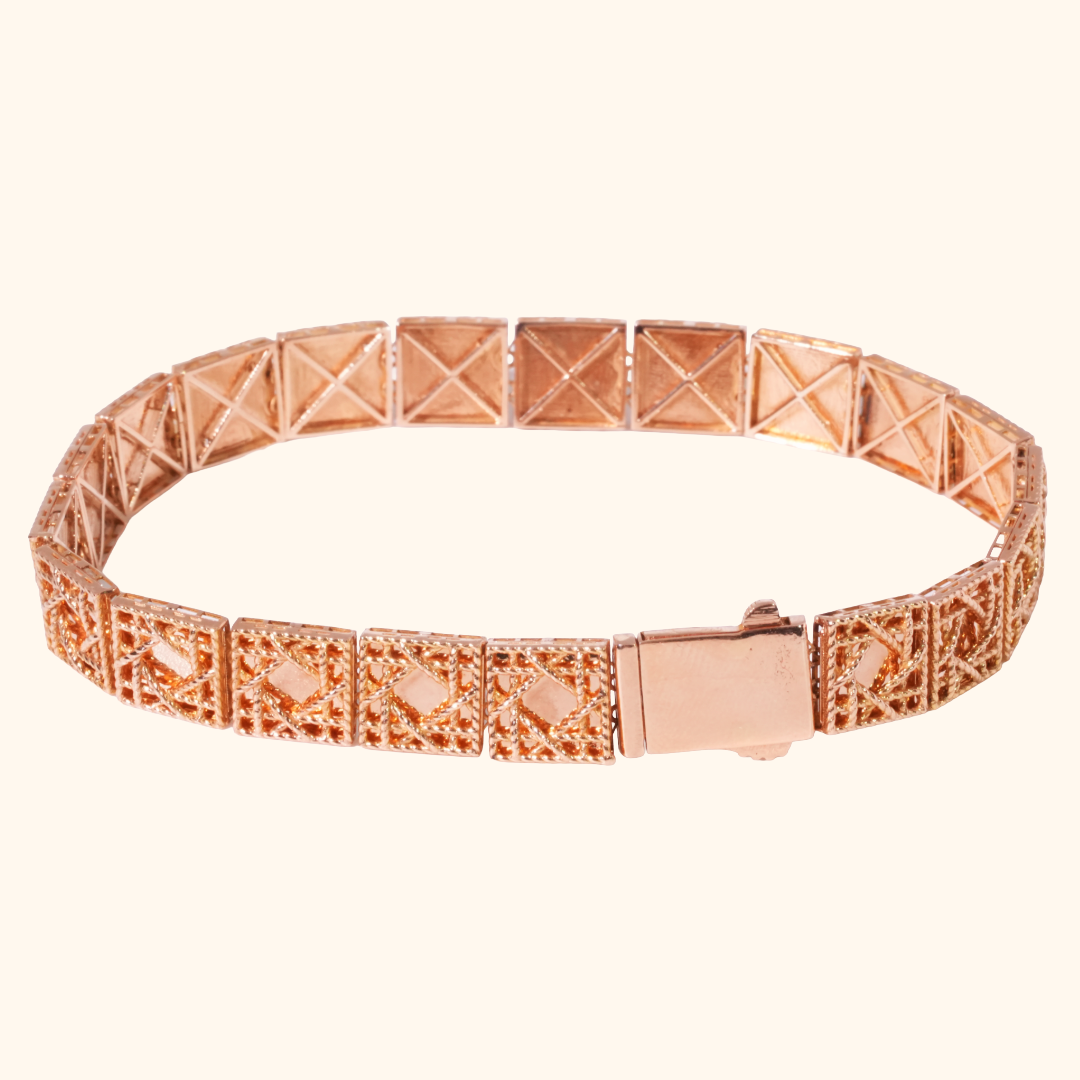Gourmette Or Jaune Élégante à Motifs Géométriques – Bijou Raffiné pour Homme & Femme