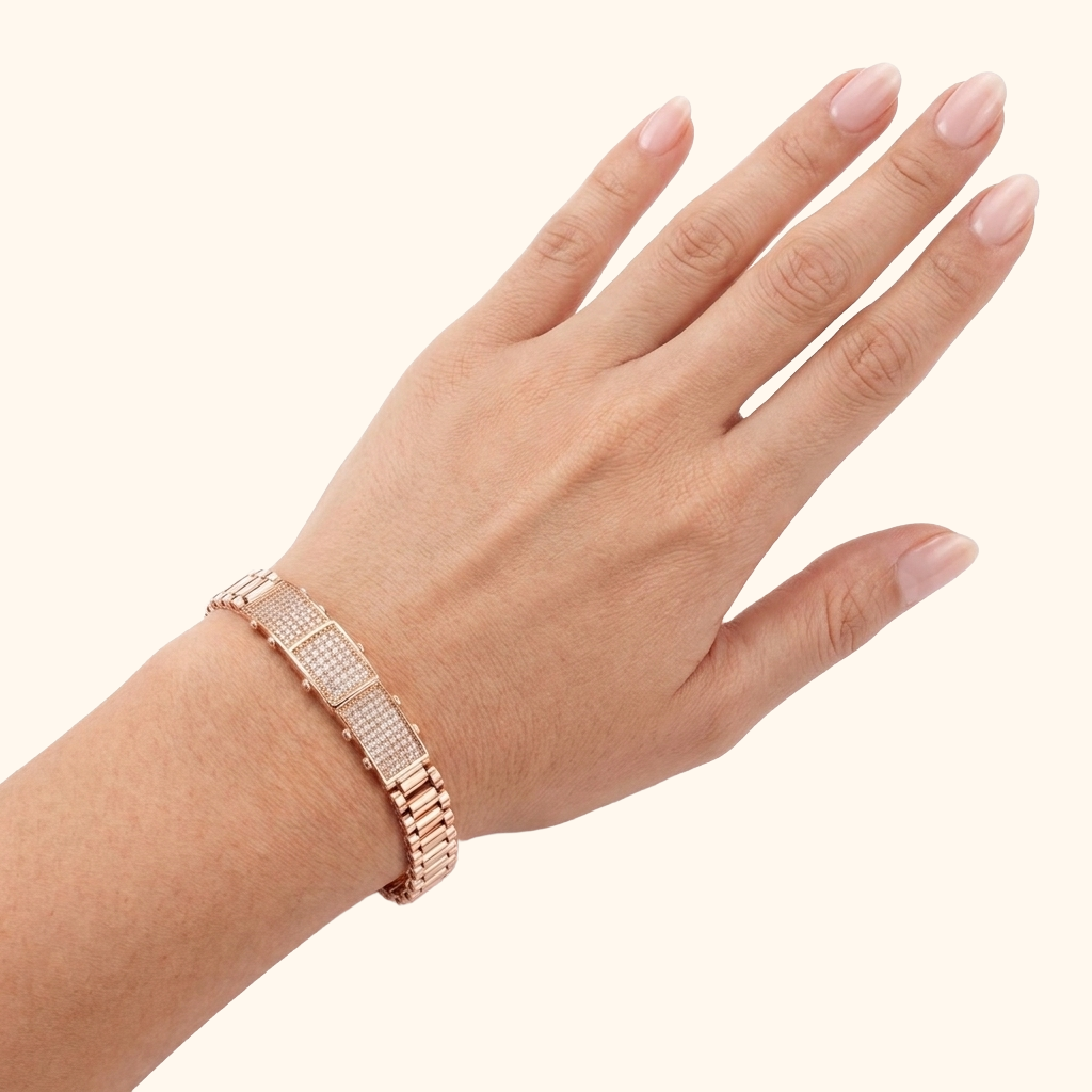 Gourmette en Or Rose 18 Carats Sertie de Zirconiums Premium – Élégance & Prestige