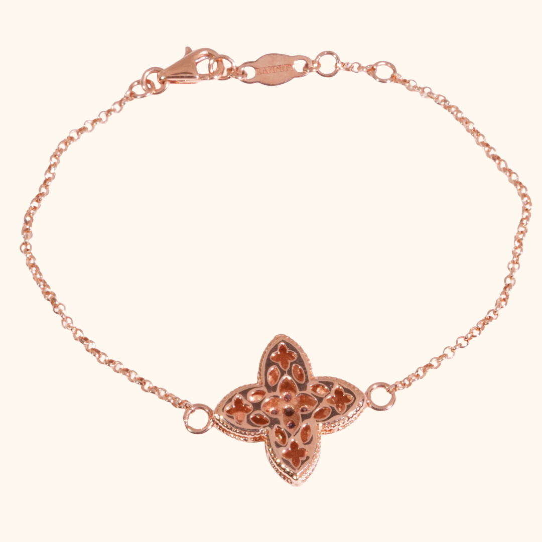 Gourmette en Or Rose 18 Carats avec Motif Croix Florale