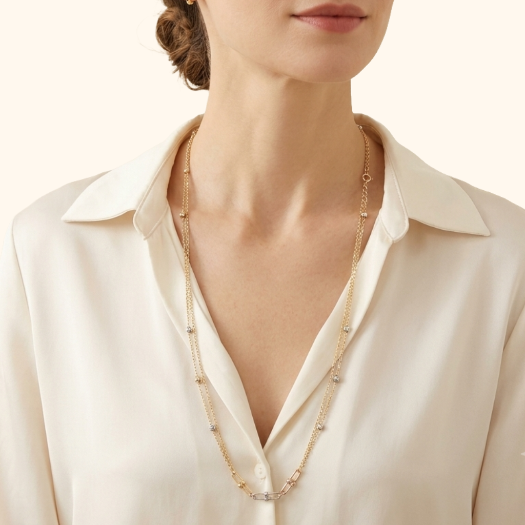 Collier Femme Long Bicolore – Chaîne Fine Élégante et Raffinée