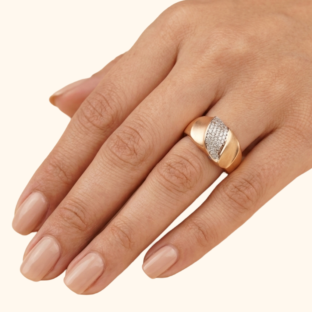 Bague Femme Or Rose 18 Carats avec Oxyde de Zirconium Premium – Bague Chic Pavée et Élégante