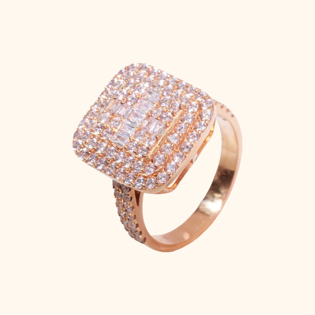 Bague Femme Or Rose 18 Carats avec Diamants Naturels – Bague Pavée Luxe au Design Géométrique