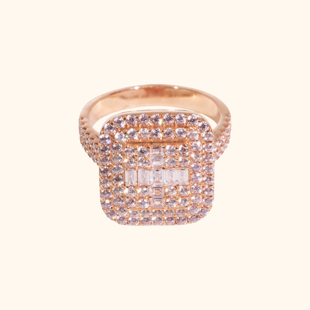 Bague Femme Or Rose 18 Carats avec Diamants Naturels – Bague Pavée Luxe au Design Géométrique