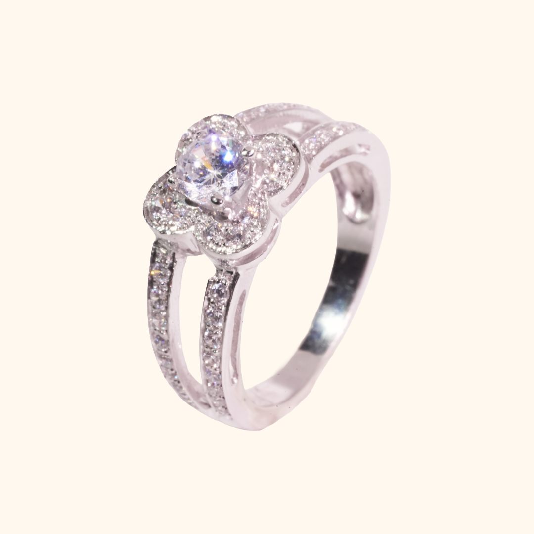 Bague de Mariage Femme Or Blanc 18 Carats avec Oxyde de Zirconium Premium – Bague Fleur Élégante et Scintillante