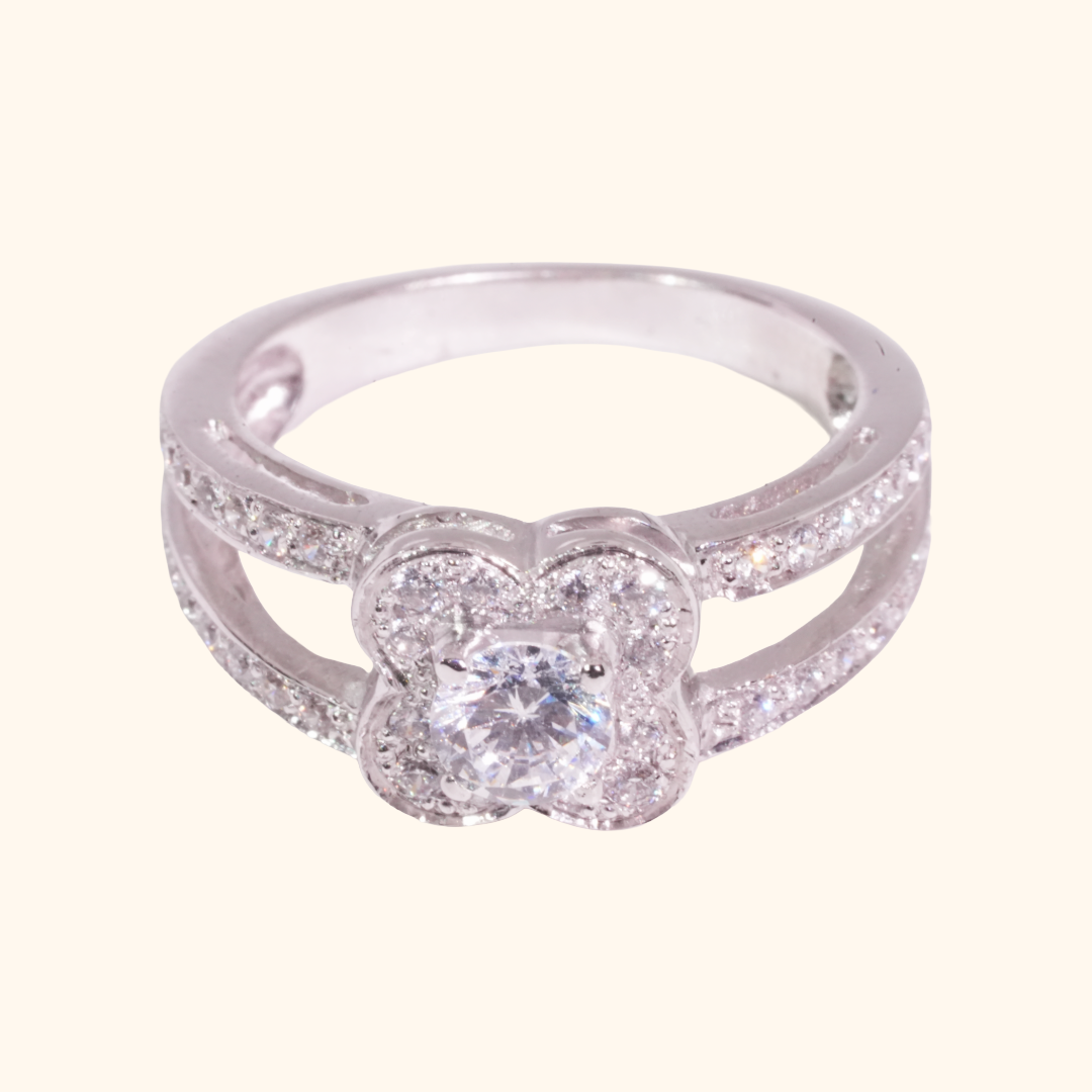 Bague de Mariage Femme Or Blanc 18 Carats avec Oxyde de Zirconium Premium – Bague Fleur Élégante et Scintillante