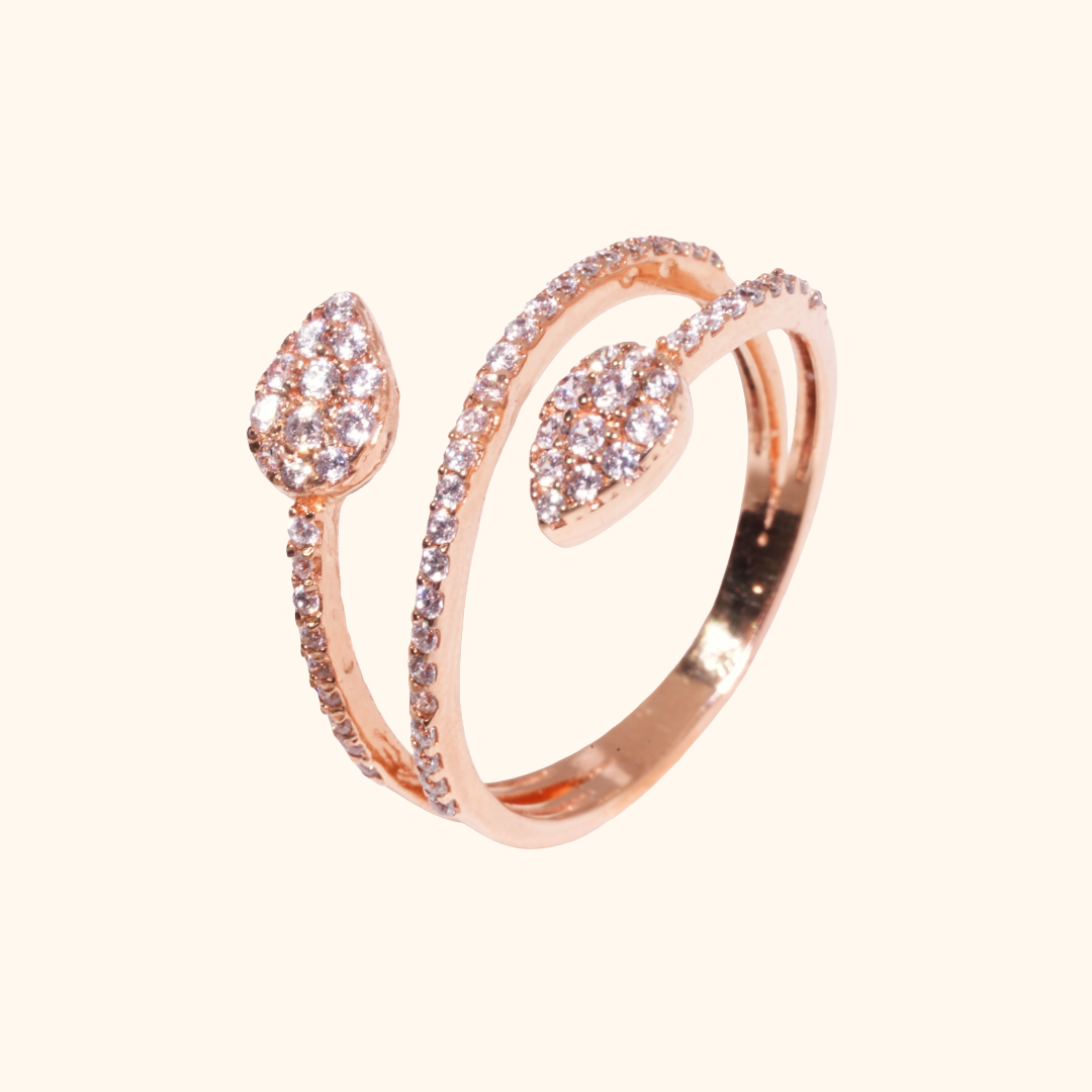 Bague Femme Or Rose 18 Carats avec Oxyde de Zirconium Premium – Bague Papillon Double Anneau Pavée