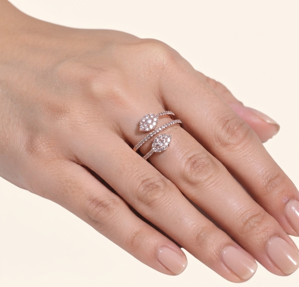 Bague Femme Or Rose 18 Carats avec Oxyde de Zirconium Premium – Bague Papillon Double Anneau Pavée