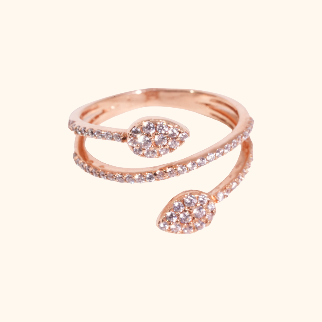 Bague Femme Or Rose 18 Carats avec Oxyde de Zirconium Premium – Bague Papillon Double Anneau Pavée