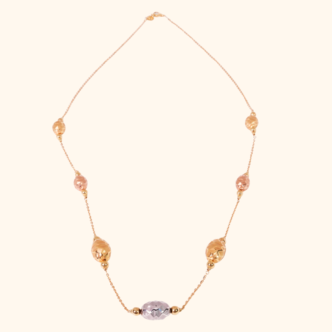 Sautoir Femme en Or 18 Carats – Collier Long Élégant avec Perles d’Or et Motifs Texturés