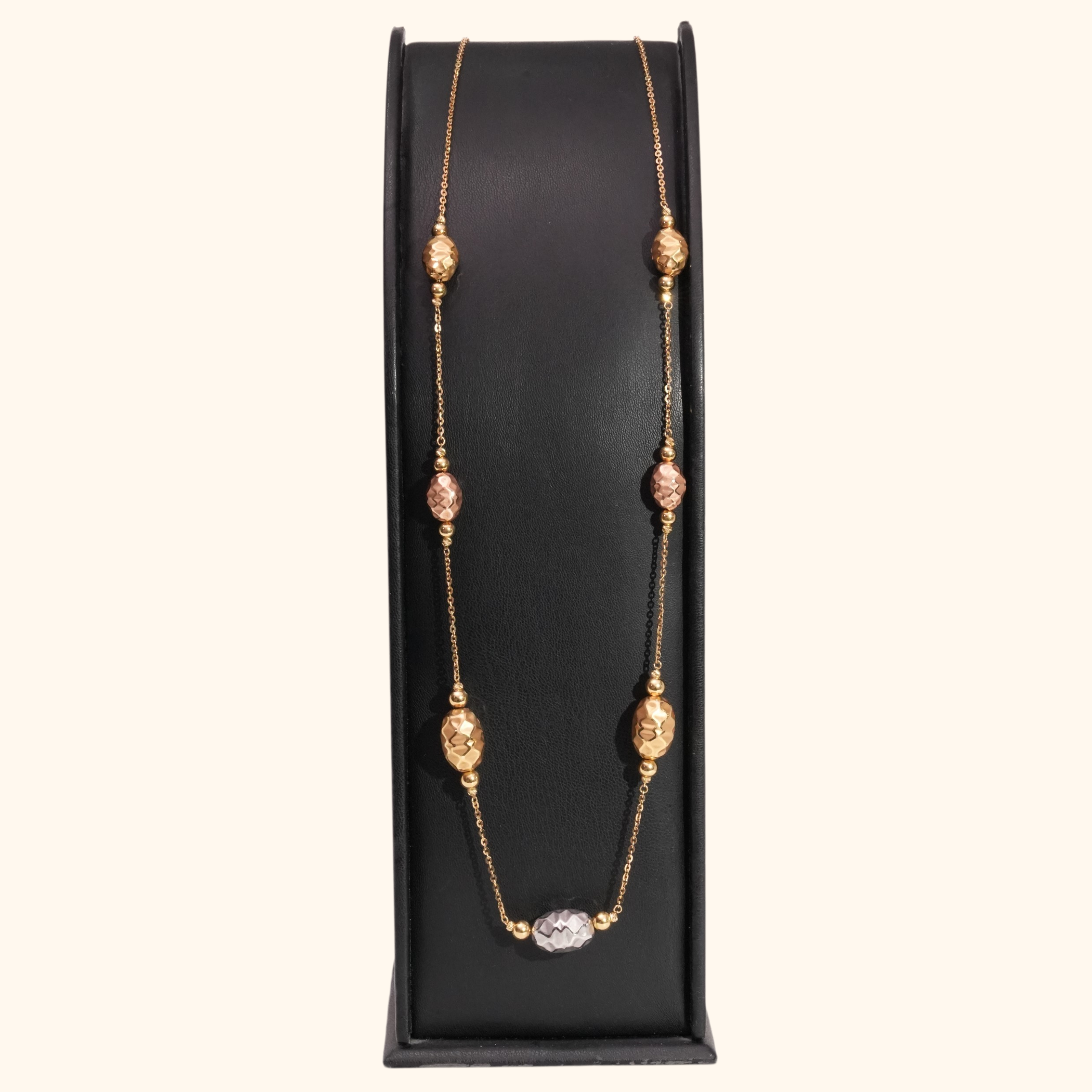 Sautoir Femme en Or 18 Carats – Collier Long Élégant avec Perles d’Or et Motifs Texturés