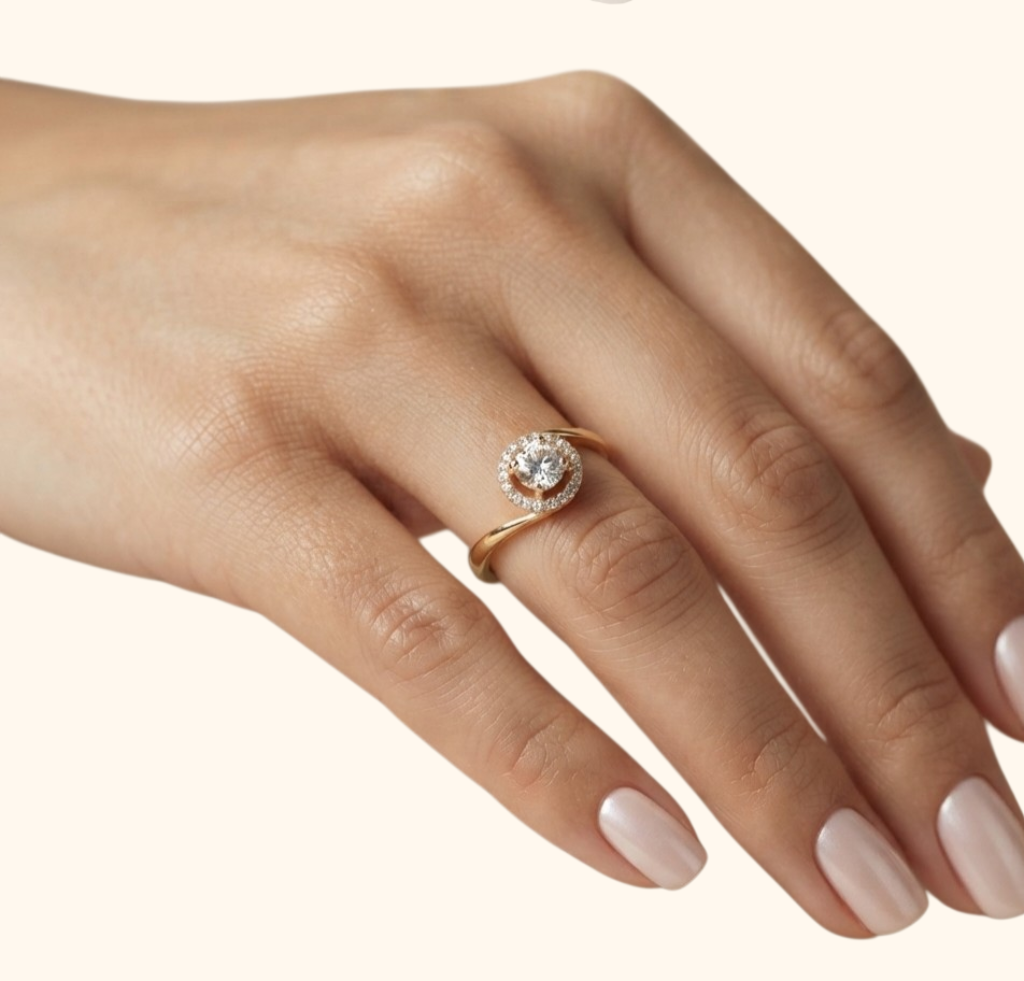 Bague de Mariage Femme en Or Jaune – Oxyde de Zirconium Premium, Anneau Élégant et Pierre Centrale Éclatante