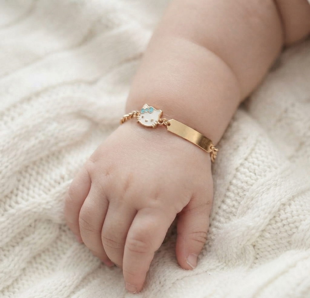 Gourmette Bébé Or Jaune 18K Hello Kitty – Plaque Personnalisable