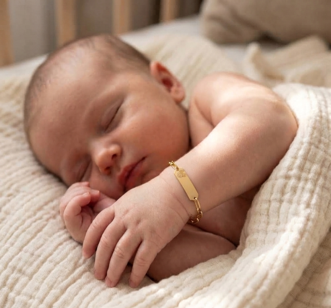 Gourmette Bébé en Or Jaune 18 Carats – Bracelet de Naissance avec Plaque à Personnaliser