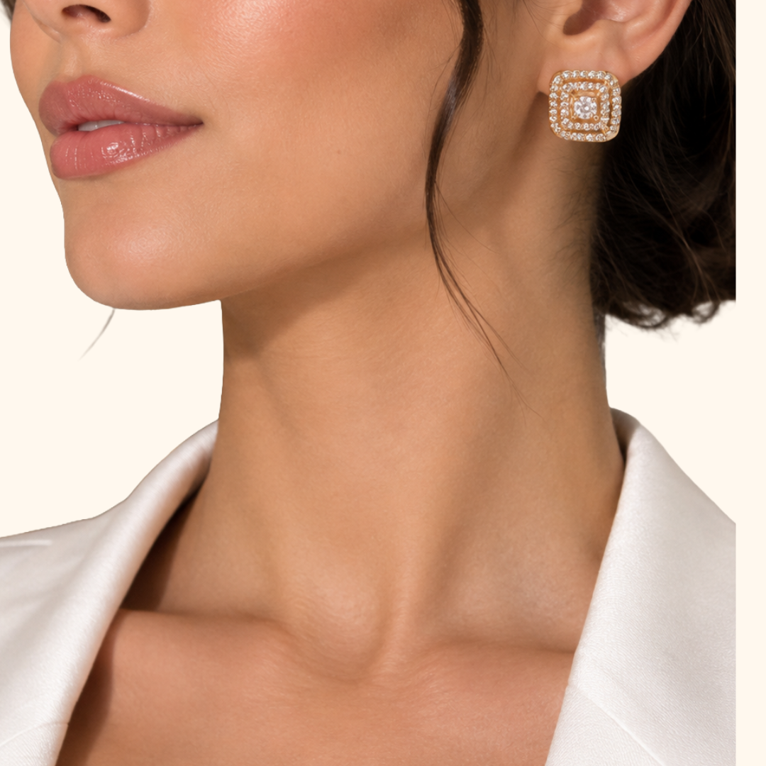 Boucles d’Oreilles en Or Jaune 18K Pavées d’Oxyde de Zirconium Premium