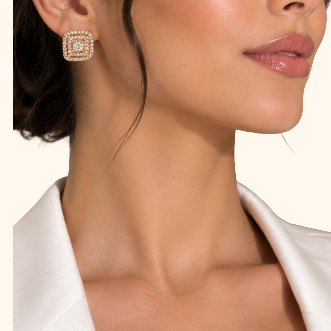 Boucles d’Oreilles en Or Jaune 18K Pavées d’Oxyde de Zirconium Premium