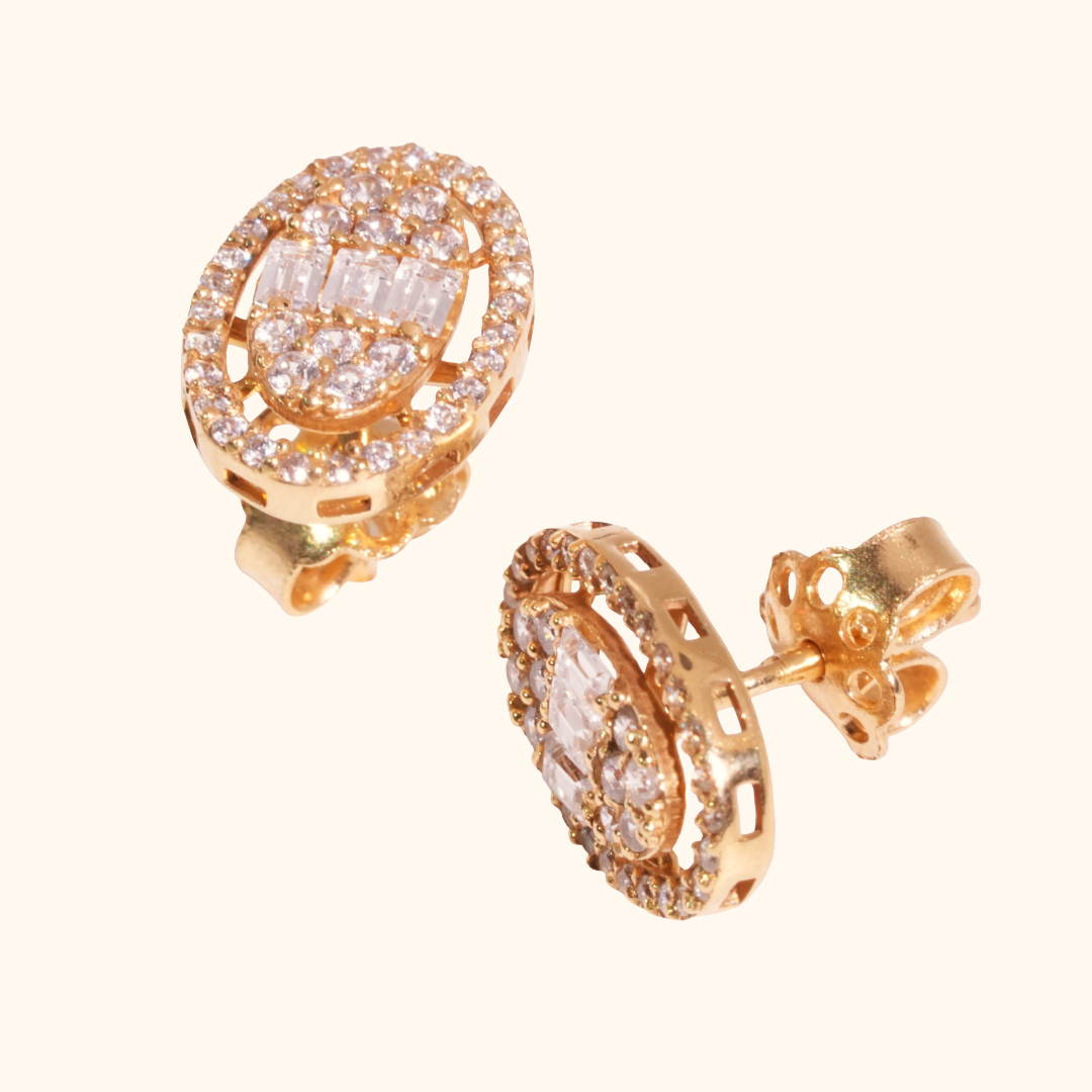 Boucles d’Oreilles Femme en Or Jaune 18K avec Oxyde de Zirconium Premium – Design Pavé Élégant