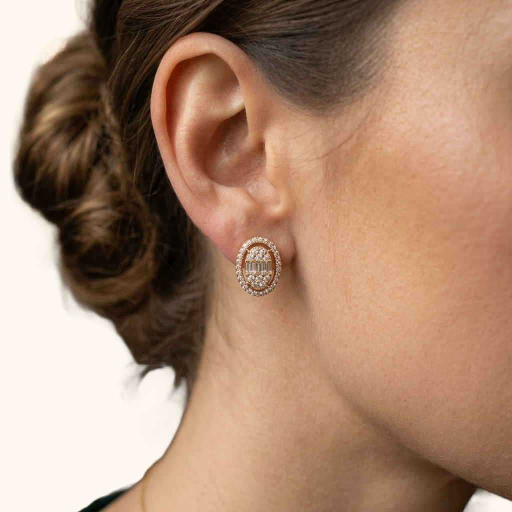 Boucles d’Oreilles Femme en Or Jaune 18K avec Oxyde de Zirconium Premium – Design Pavé Élégant
