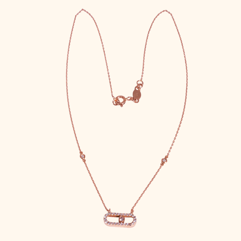Collier Femme en Or Rose 18 Carats avec Oxyde de Zirconium Premium – Motif Rectangulaire Élégant