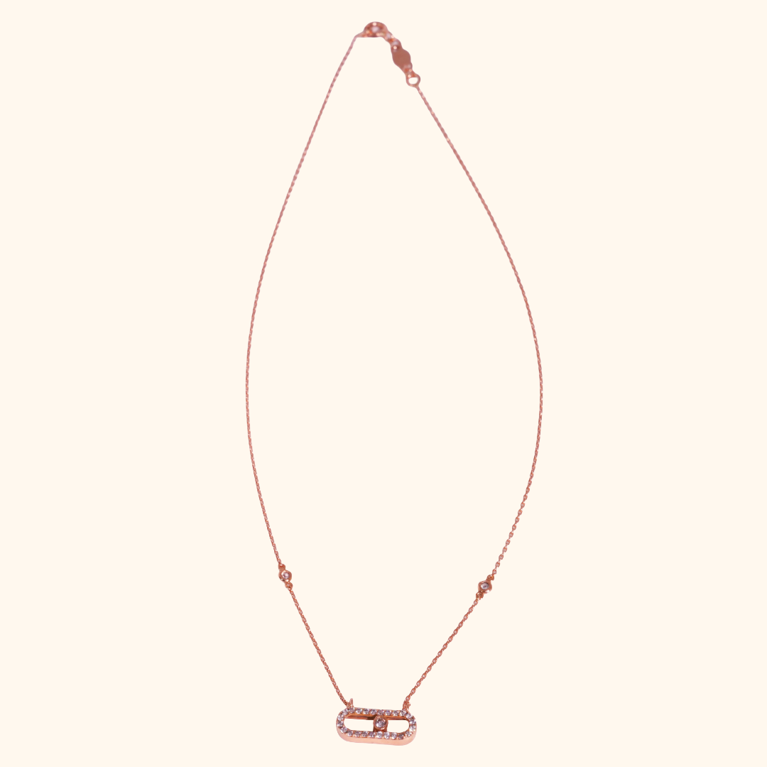 Collier Femme en Or Rose 18 Carats avec Oxyde de Zirconium Premium – Motif Rectangulaire Élégant