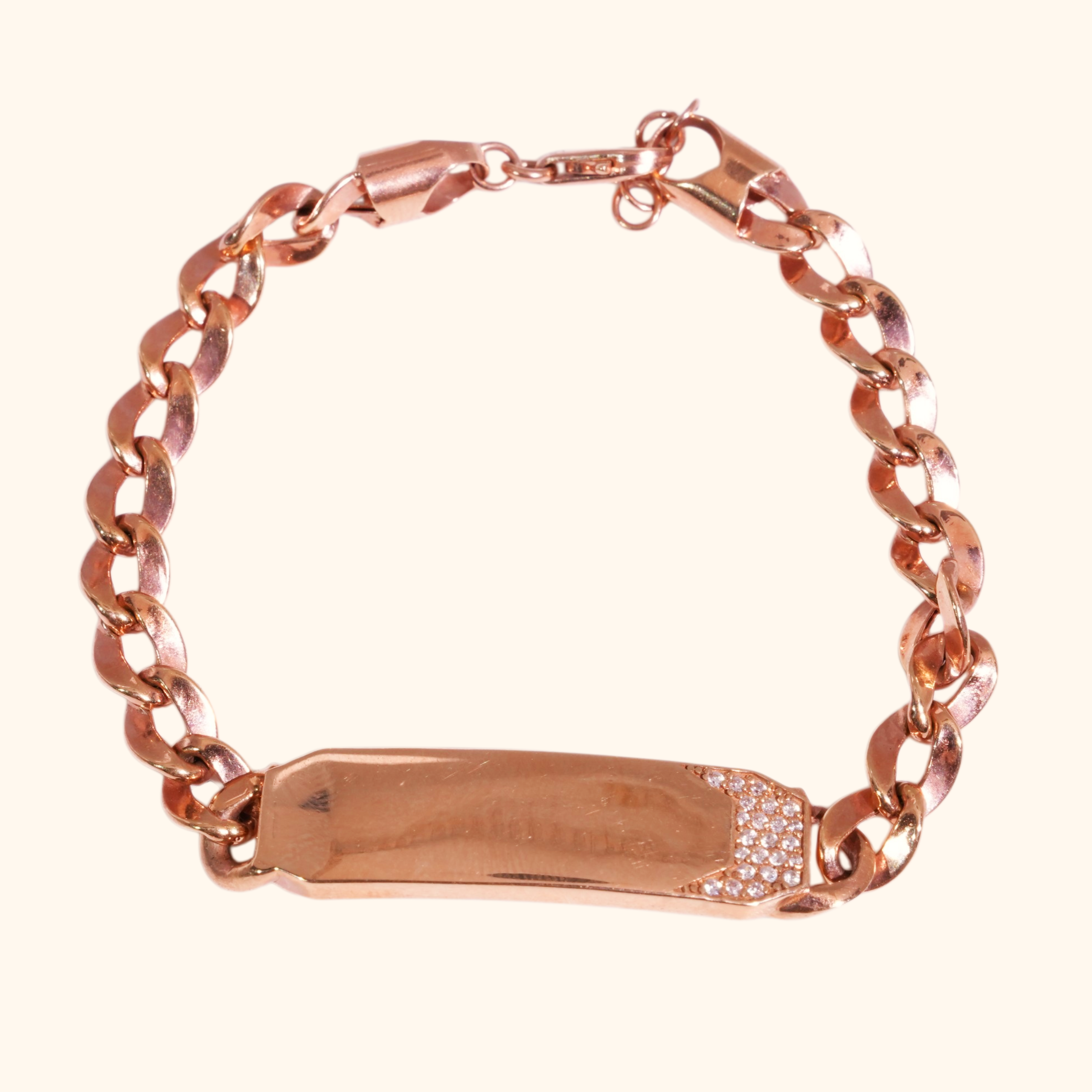 Gourmette Femme en Or Rose 18K avec Plaque et Oxydes de Zirconium Premium