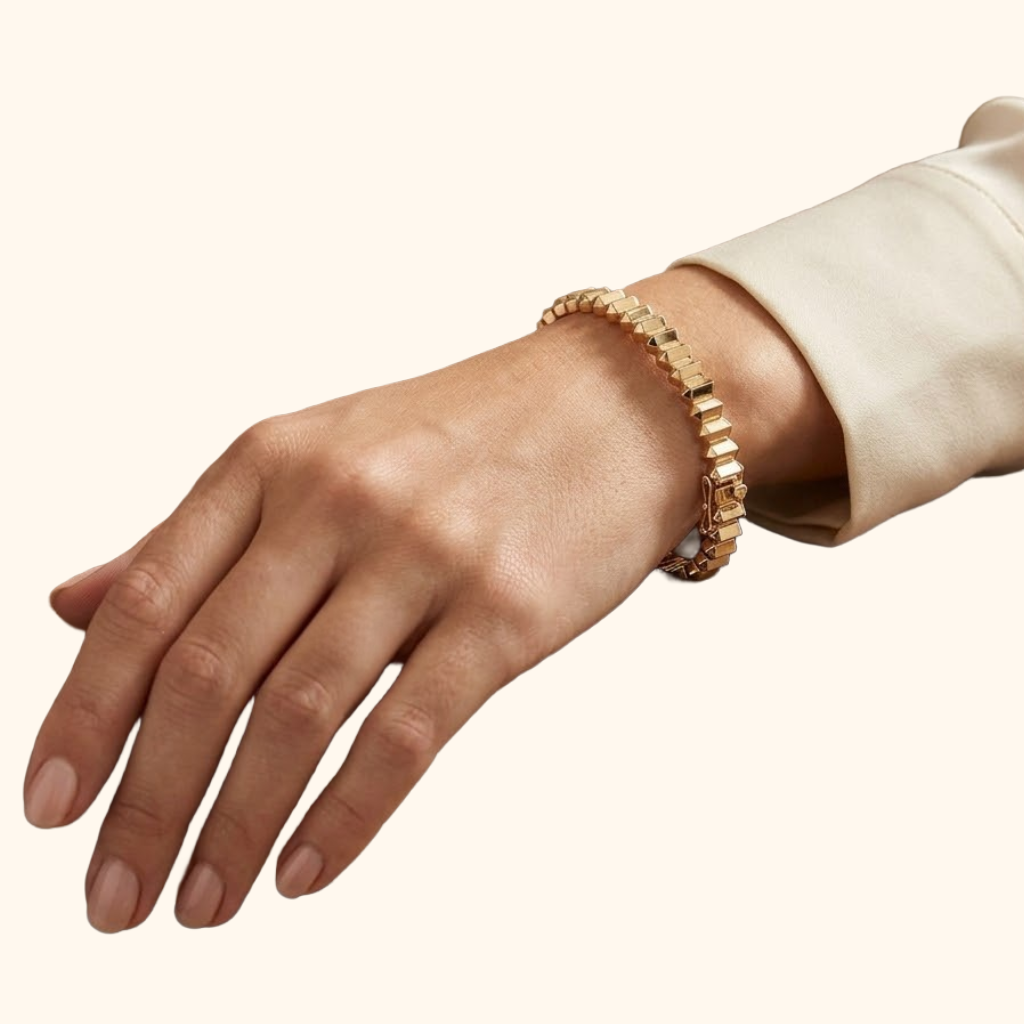 Bracelet Jonc Femme en Or Jaune 18K – Bracelet Rigide Géométrique à Finition Facettée