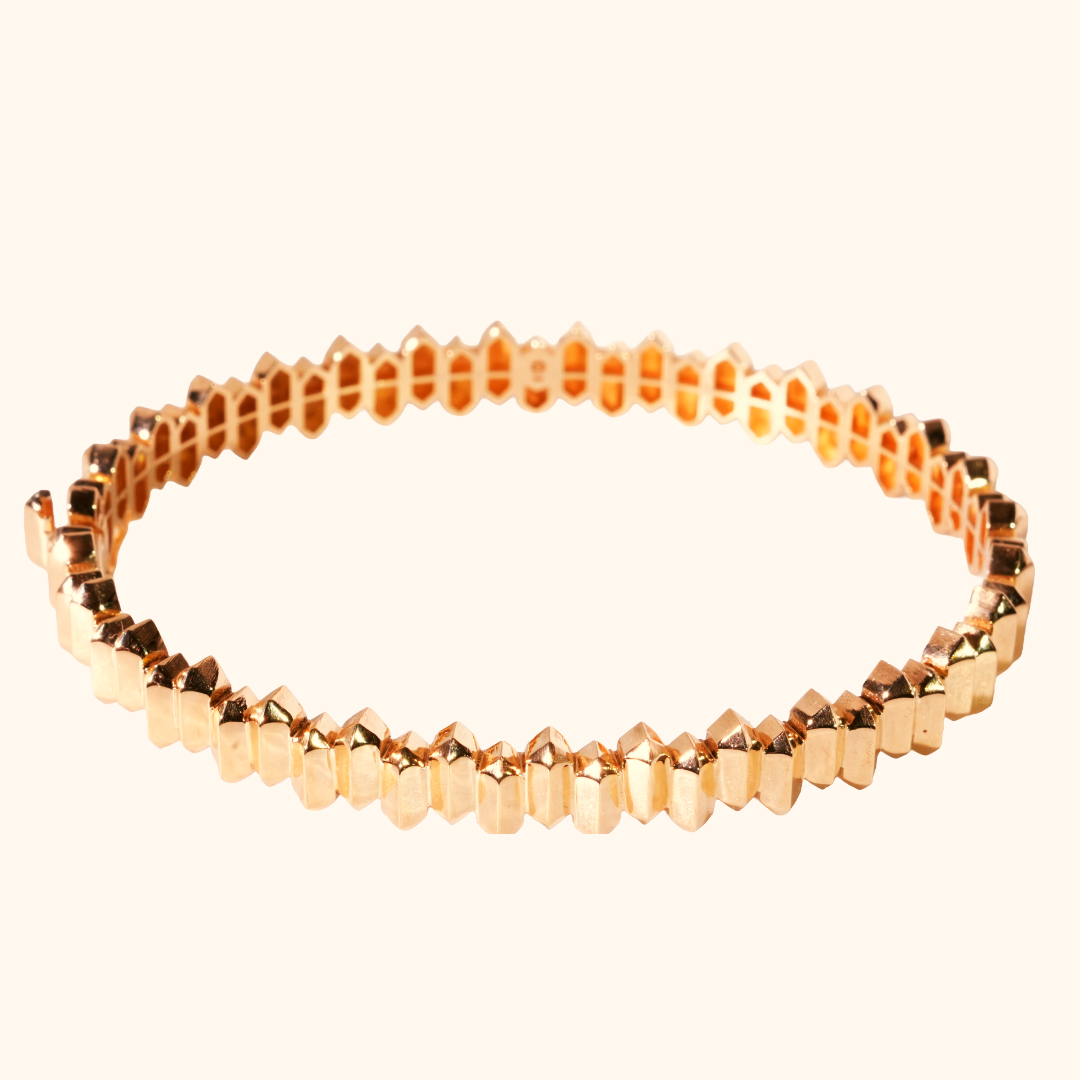 Bracelet Jonc Femme en Or Jaune 18K – Bracelet Rigide Géométrique à Finition Facettée