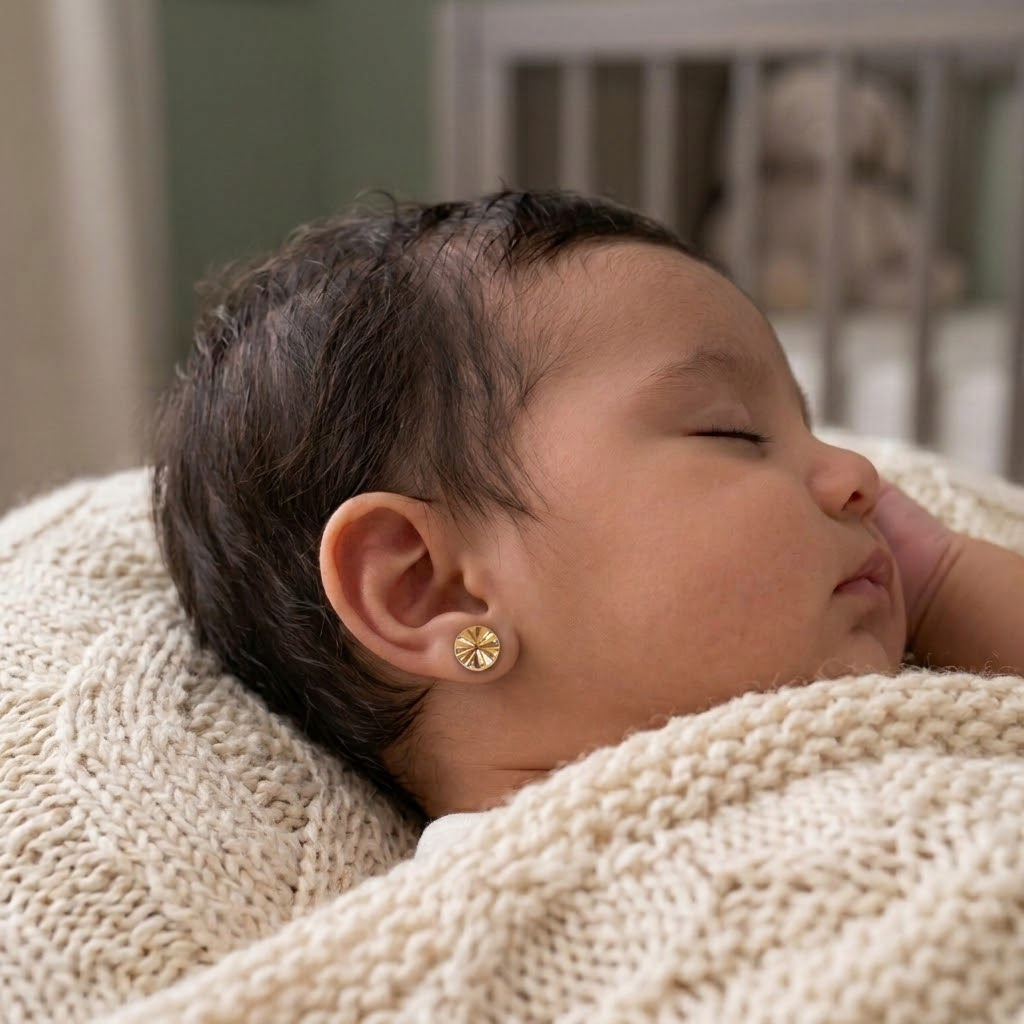Boucles d’Oreilles Bébé en Or Jaune 18 Carats – Motif Soleil