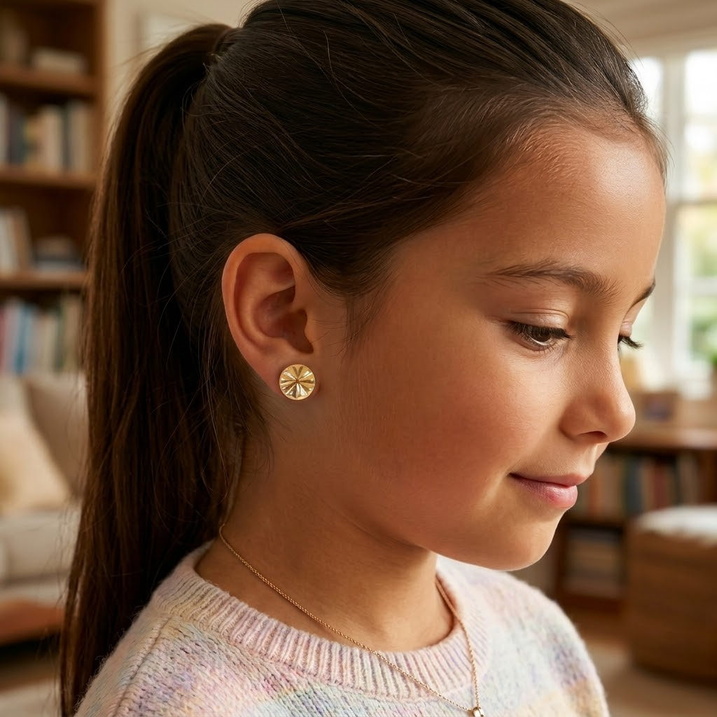 Boucles d’Oreilles Bébé en Or Jaune 18 Carats – Motif Soleil
