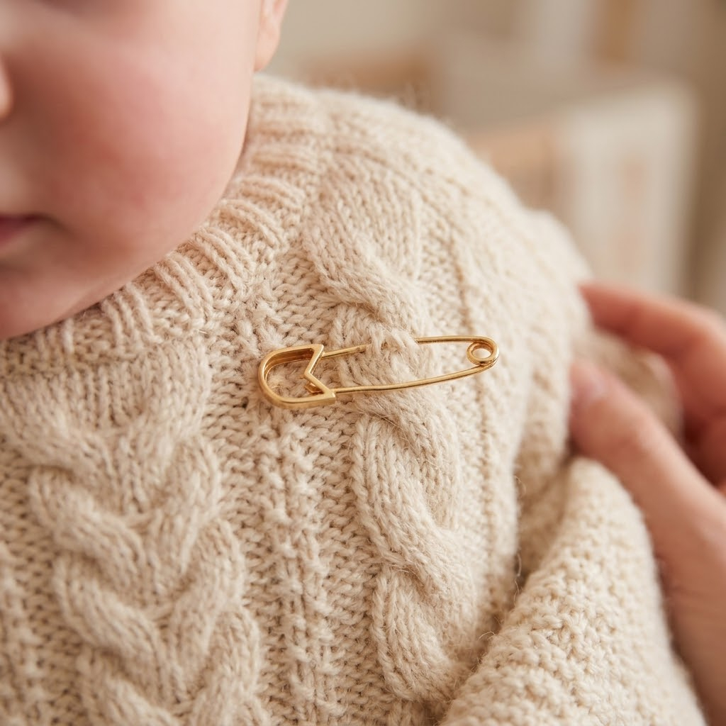 Broche pour Bébé en Or Jaune 18 Carats – Bijou de Naissance Élégant