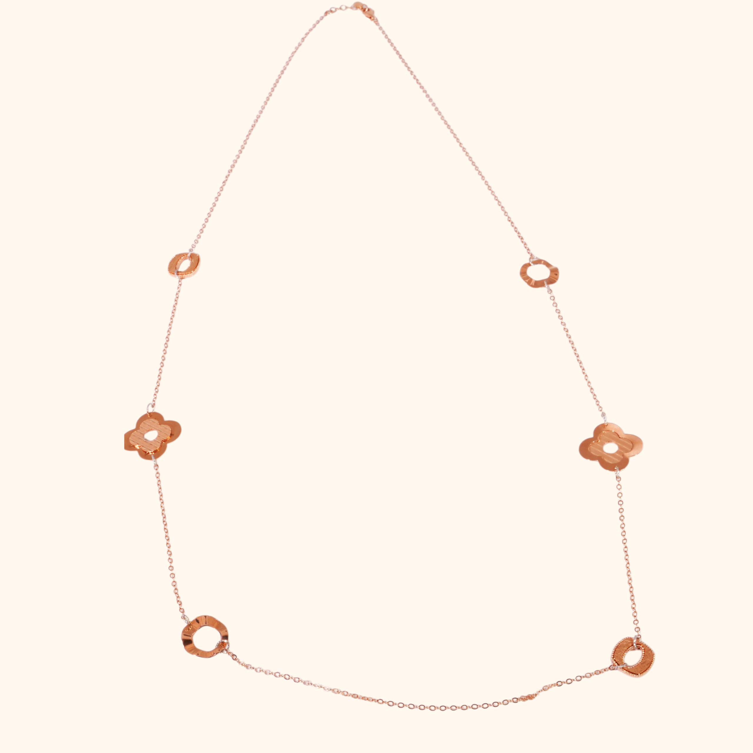 Sautoir Femme en Or Rose 18 Carats – Collier Long à Motifs Géométriques Élégants