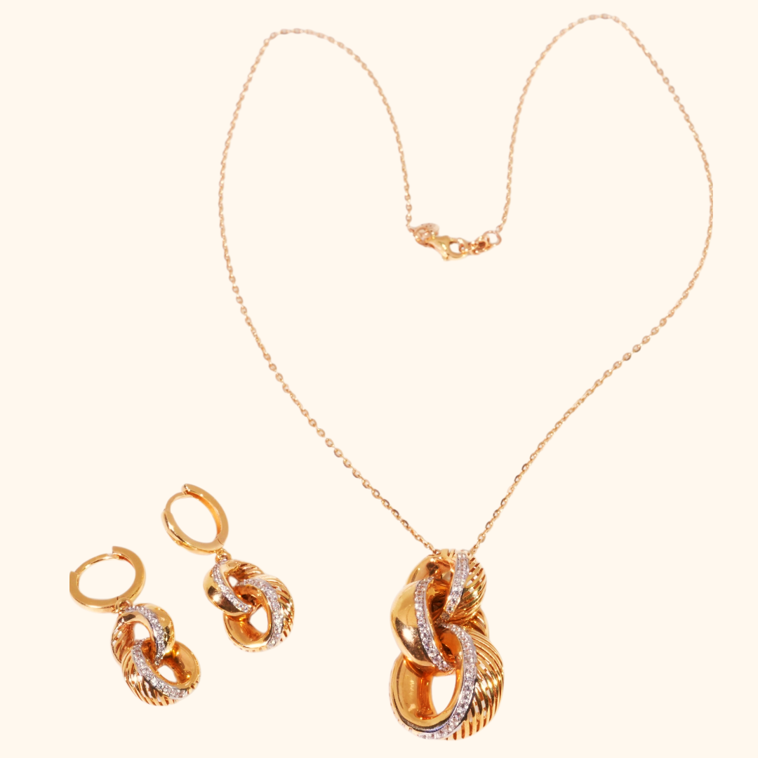 Ensemble Bijoux Femme en Or Jaune 18 Carats – Collier et Boucles d’Oreilles Modernes