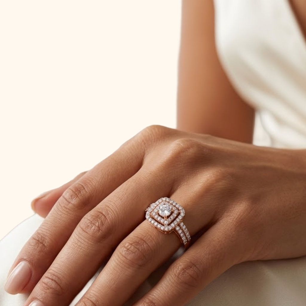 Bague de Mariage Femme en Or Rose 18 Carats – Anneau Sertis de Zircons Élégants