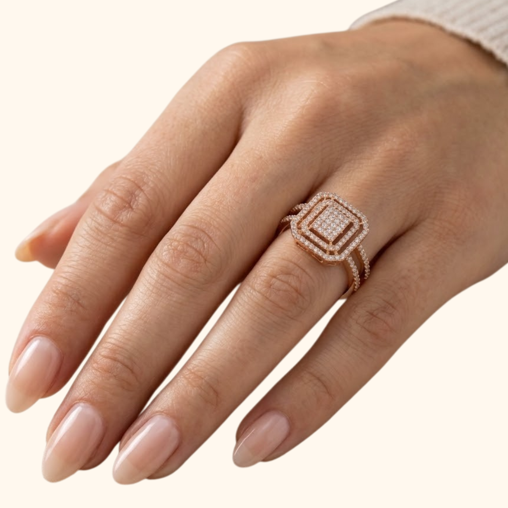 Bague de Mariage Femme en Or Rose 18 Carats avec Oxyde de Zirconium Premium