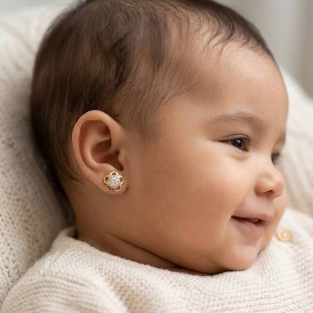 Boucles d’Oreilles Bébé en Or Jaune 18 Carats - Cadeau de Naissance