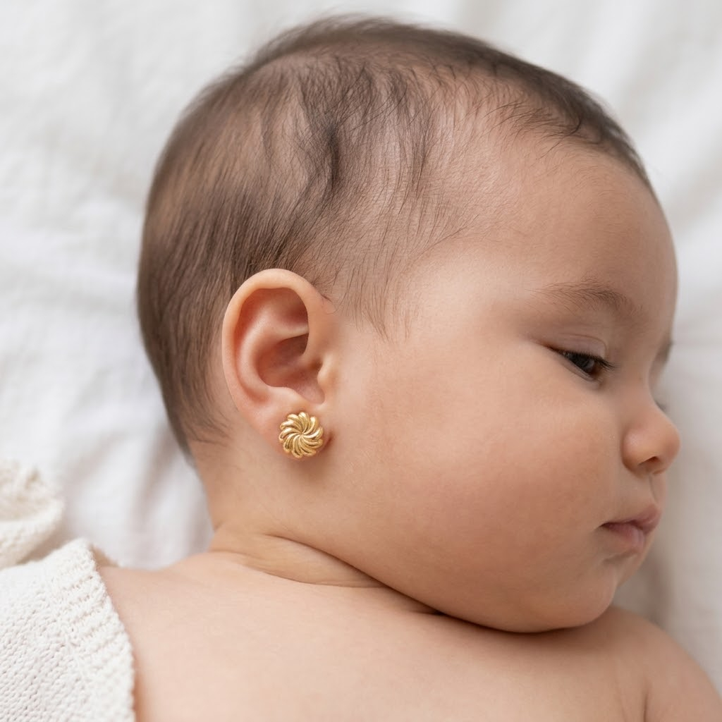 Boucles d’Oreilles Bébé en Or Jaune 18 Carats – Motif Torsadé Élégant